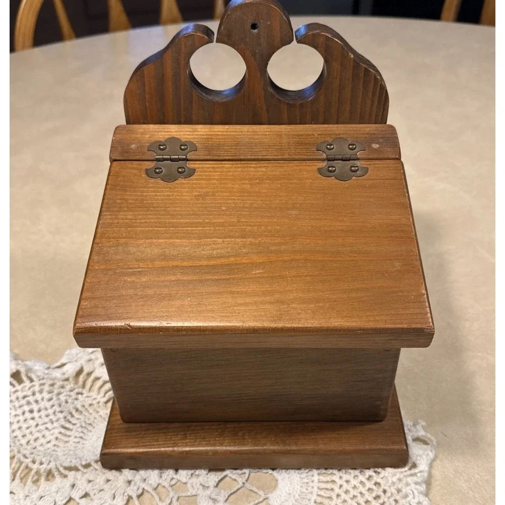 Vintage Recipe Card Box Wall Hanging Wood Handmade Nussman's Wood Products Brown